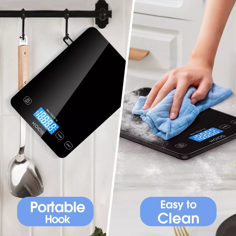 KOIOS Digital Kitchen Scale Touch Glass Diet Food Postal 33lb/15kg