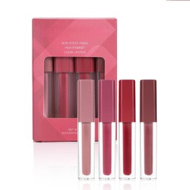 ONarisae Lipgloss Set Waterproof Smudge-Proof Matt Nude&Red Lipgloss Pack 4 Colors