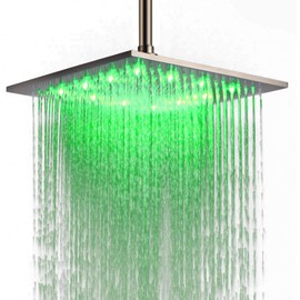 JinYuZe Luxury Led Light Shower Head Waterfall Bathroom 12 Inch Large Square Top Sprayer Stainless Steel Rainfall High Pressure Ceiling Shower Head Adjustable Brushed Nickel
