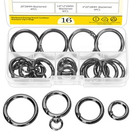 Mardatt Pack of 16 0.47/0.78/0.98 inch Trigger Spring O Rings, Round Carabiner Clip Binder Key Rings Metal Key Ring Snap Hook Buckle Circle Purse Shoulder Bag Chain Ring