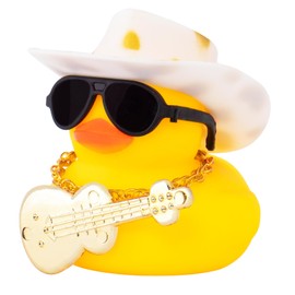 wonuu Car Dashboard Decor Rubber Duck, Car Ducks Ornaments with Mini Spots Cowboy Hat Necklace Sunglasses Guitar (White Golden)