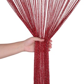 WedDecor Burgundy String Curtains Glitter Fringe Panel Fly Screen Room Divider Tassel Curtain for Doors, Doorway, Windows, Home Décor, Event Decoration, (90cm x 200cm)