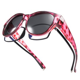 TINHAO Polarized Sunglasses Fit Over Glasses Oversized Cat Eye Sunglasses Over Glasses for Driving UV Protection Lightweight(Purple leopard, Black)