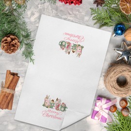 Ghoaoivo Pink and Green Christmas Gingerbread Coffee Kitchen Dish Towels, Gifts for Coffee Lovers, Preppy Pink Merry Christmas Hand Tea Towels for Kitchen Cafe Bar Decor, 16x24 Inch