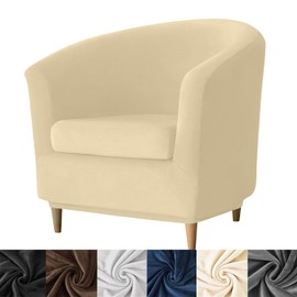 HFCNMY 2 Piece Club Chair Slipcover,Stretch Velvet Barrel Chair Covers Soft Tub Chair Slipcover Washable Armchair Cover with Elastic Bottom Beige