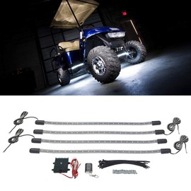 LEDGlow 4pc White LED Golf Cart Underbody Underglow Accent Neon Light Kit for EZGO Yamaha Club Car - Water Resistant Flexible Tubes - Includes Control Box & Wireless Remote