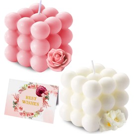 Aokala Scented Bubble Candles Gifts Set for Women, Large Candles for Home Decor Scented, 2 x 5.4 oz Soy Wax Aromatherapy Candles, Cube Aesthetic Candle, Ideal Gifts for Valentines Day, Mother's Day