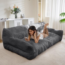 HIGOGOGO Large Human Dog Bed, Giant Human Dog Sofa, Big Comfy Floor Sofa Couch for Pet Families with Foam Chunk Supportive Mat, XXXL Size Corduroy Orthopedic Bed, Grey