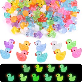100 Pack Luminous Mini Resin Ducks, 10 Colors Tiny Ducks Glow in The Dark, Small Resin Animals Little Miniature Figurines for Dollhouse Aquarium Garden Landscape Decor Party Favors Craft Projects