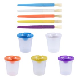 Paint Set, Brush, Pen Cleaning Cup, Brush Washing, Painting, Painting Plate, Portable, Container, Cup, Painting, Washing Cup, Fine Arts, 5 Cups + 5 Brushes