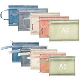 10 Pack Double-Layer Mesh Zipper Pouch Bags Colored Nylon A4 Zipper Mesh Bags with Handle Board Game Storage Pouch Puzzle Toy Storage Back to School Supplies (A4A5)