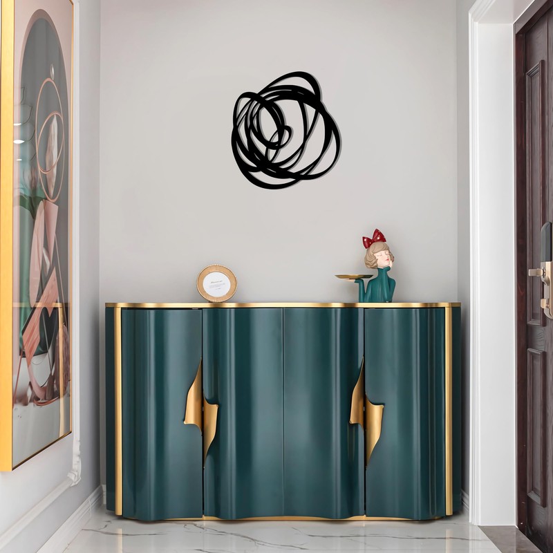 Abstract Black Metal Wall Art, Modern Line Sculpture for Living