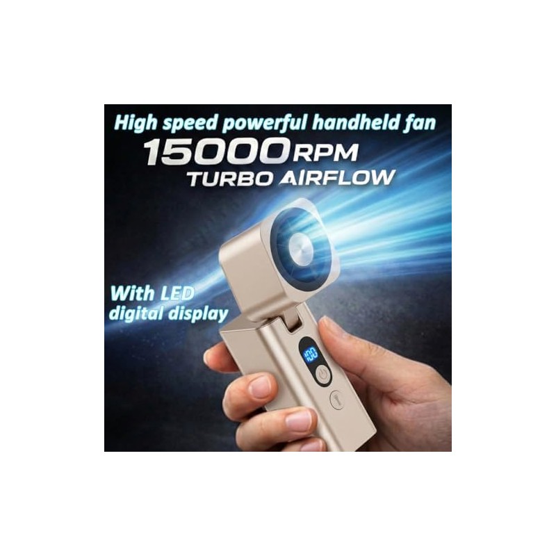 Ronjregan Metal Mini Handheld Fan 1-100 speed 15000RPM, 5000mAh Rechargeable