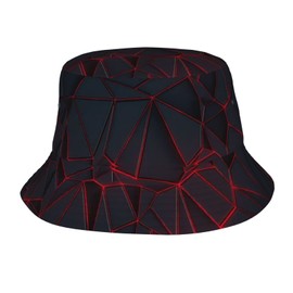 Red Tech Diamond Block Armor Bucket Hat Beach Travel Fisherman Hat Packable Sun Hat Cap for Unisex Women Men