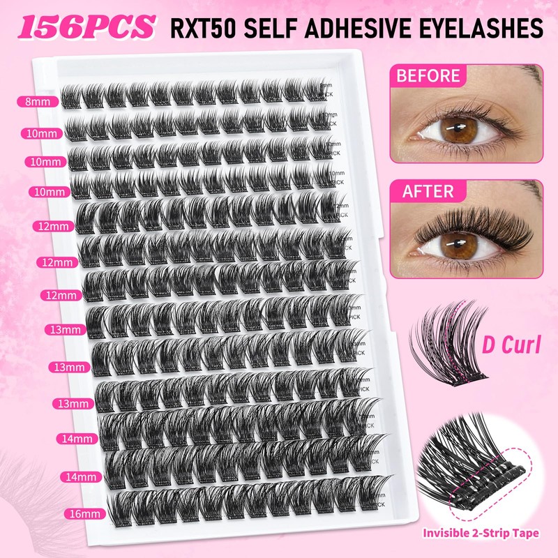 Self Adhesive Lash Clusters 156Pcs No Glue Needed Eyelash Clusters