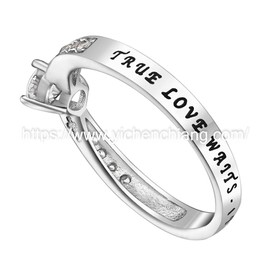 True Love Waits Message on a Stunning Majesty Ring Large Brilliant Center Stone with Smaller Sparkling Riser Stones High Polished Stainless Steel Purity Ring (9)