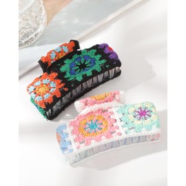 Große Haarklammern Gehäkelt Gestrickte Haarklammer für Damen 2 Stück Blumen Haarklammer Claw Clips für Dickes Haar, Modisches Accessoire für Frauen Geeignet für Urlaub, Touren, Strände