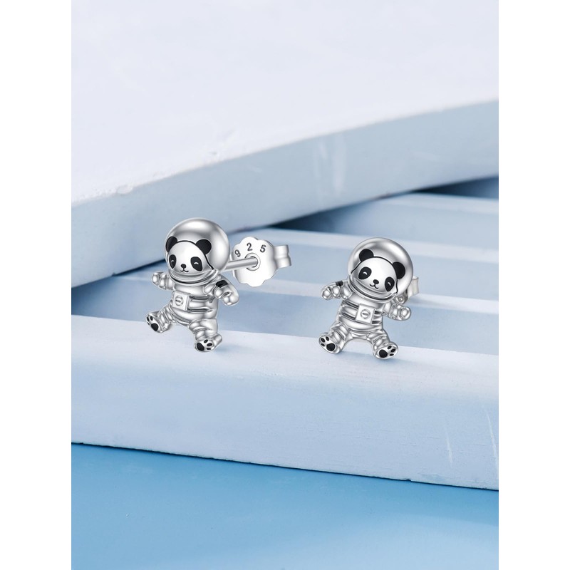 Shusukue Space Earrings 925 Sterling Silver Panda Stud Earrings Animal