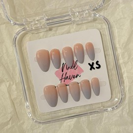 NailHaven| Short Almond Shape Collection - 10 Pcs Handmade Press-On Nails, Cute Acrylic Nails, High Quality, Reusable, Nail Art & Nail Charms:_SA-01 Touch of gray_M