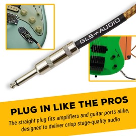 GLS Audio Instrument Cable - 1/4 Inch TS to 1/4 Inch Instrument Cable for Bass/Electric Guitar- Brown/Yellow Braided Tweed, 10ft