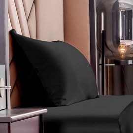 THXSILK 19 Momme Silk Cushion Cover - Mulberry Silk Pillowcase - Hypoallergenic with Zip Silk Pillowcase - Pure Silk on Both Sides - Black 40 x 80 cm