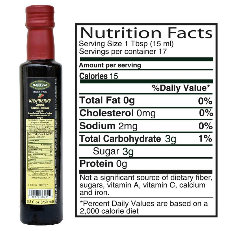 Mantova Fratelli Raspberry Organic Balsamic Vinegar, 8.5 Oz (Thrее Рack)