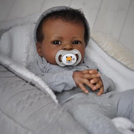 WOOROY Realistic Reborn Baby Dolls Black Boy, 20 Inch African American Newborn Boy Doll, Lifelike Weighted Soft Body, Christmas Birthday Gift for Kids Age 3 +