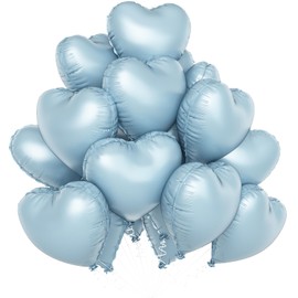 Baby Blue Heart Ballloons,18 Inch Pastel Blue Foil Love Heart Shaped Balloons for Light Blue Birthday Party Wedding Engagement Anniversary Baby Shower Valentines Day Decorations