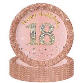 Paper Plates 18th Birthday Rose Gold, Pack of 16 Paper Plates for 18th Birthday Women, Rose and Gold Party Decoration Paper Plates 7 Inch for Girls 18th Birthday Party, Picnics, Anniversary Party