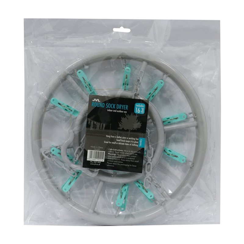 JVL Round Sock Dryer Complete with 16-Piece Clothes Pegs, Aqua,