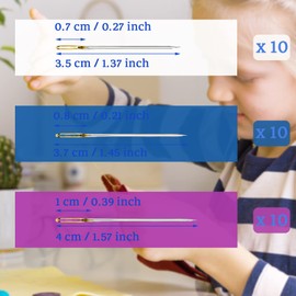 30 PCS Large Eye Sewing Needles, 3.5cm/3.7cm/4cm 3 Sizes Needles, Embroidery Needles for Hand Sewing with a Threader and a Plastic Storage Bottle