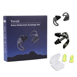 Ear Plugs for Noise Reduction, Ear Plugs for Sleeping Noise Cancelling, Washable Hearing Protection for Work, Travel, Concert, Swimming, Sleep Snoring, （Black