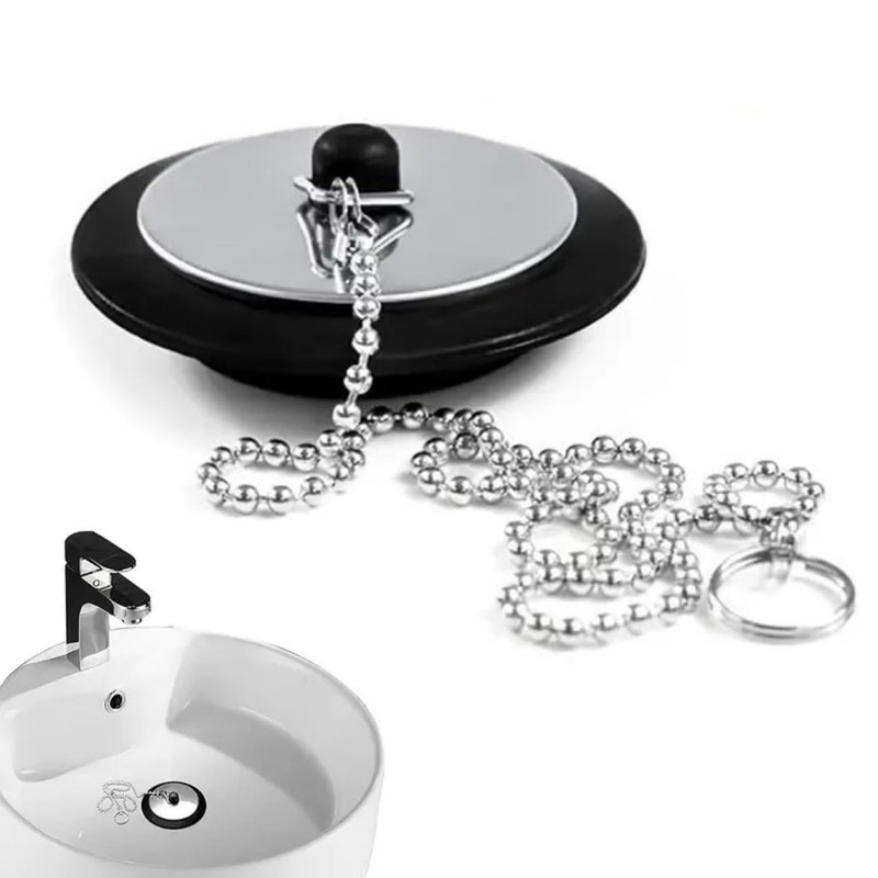 Universal Bath Plug with Chain, Bathroom Sink Plug Replacement Drain