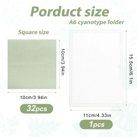 Tinoaly 32 Sheets Sun Print Paper, 3.94 Inch Square Cyanotype Papers with A6 Cyanotype Folder High Sensitive Solar Activated Printing Nature Kit for DIY Art Crafts Children Handicraft Project