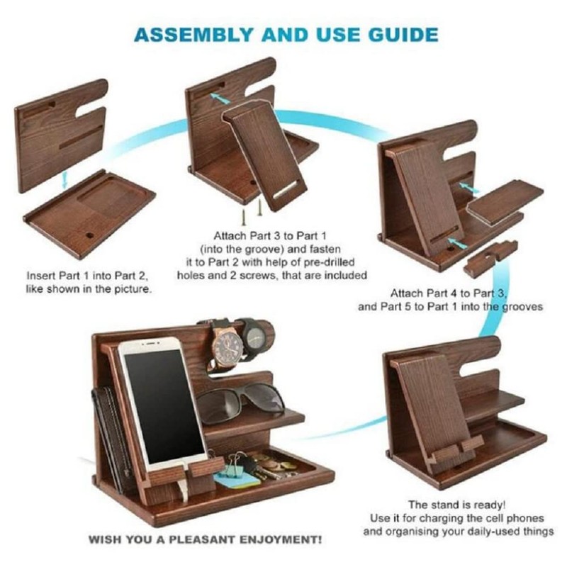 SAISAC Wooden Cell Phone Charging Docking Station Stand Organizer Compact