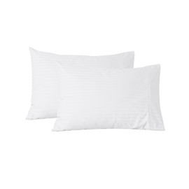 Feather & Stitch Pillowcase|Solid Cotton Pillow Case Covers Set of 2 King Size Envelop Closure|Soft Luxury 500TC Damask Sateen Weave Cooling Bed Embroidered Pillow Cases|20x40 Inches White Color
