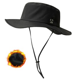 TOPEX XL/XXL Unisex Waterproof Outdoor Hat Winter Hats Warm Fleece Lining Safari Hat Fishing Hiking Boonie Hats UV Protection Sun Hats with Wide Brim and Chin Strap, tx94600_black