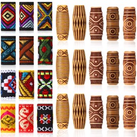 WILLBOND 27 Pcs Wooden Fabric Dreadlock Beads Tube Beads for Hair Braids Jewelry for Hair Beard Ornament for Women Men DIY Necklace Bracelet Earring Accessories