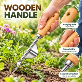 Wooden Handle Hand Weeder for Garden Weed Removal – Stainless Steel Root Extractor for Lawns & Garden Beds
