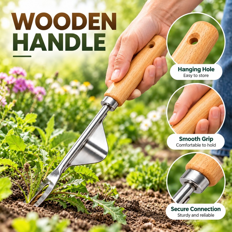 Wooden Handle Hand Weeder for Garden Weed Removal – Stainless