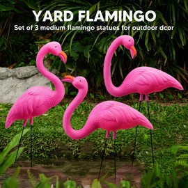 JOYIN 3 Pack Large Pink Flamingo Yard Decorations, Medium Plastic Lawn Flamingo Ornament Stakes with Rubber Coating Metal Legs for Yard, Garden, Luau Party Gift (11in x 20in)