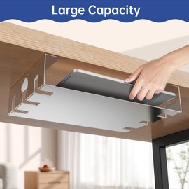 FOROIRON Upgrade Under Desk Shelf with Heat Dissipation Under Desk Storage Shelf Under Table Shelf for Laptop, Audio, Game Console Device Under Desk Tray for Work Station, Standing Desk