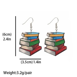 Creative Teacher Student Dangle Earrings Wooden Book Pencil Ruler Globe Scissors Dangle Earrings for Women Jewelry Gift (Book Earrings)