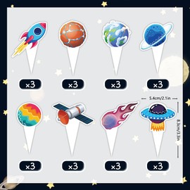 Space Cupcake Toppers and Wrapper for Kids Baby Boys Girls 48 Pieces Astronaut Rocket UFO Planet Pattern Cupcake Decorations for Birthday Baby Shower Party Supplies