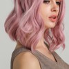 LC210-1 Curly Wavy Wig Pink Pastel Short Bob Synthetic Wigs