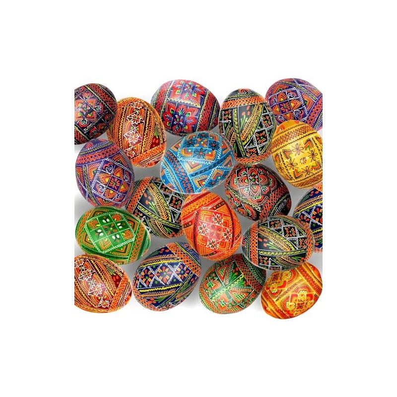 Ukrainian Easter Eggs, Hand Painted Wooden Pysanky, 2.5 Inches, Geometric
