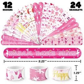 BOIKOKY 60 PCS Ballerina Party Favors Set - 36 Temporary Tattoos Sticker & 24 Slap Bracelets for Kids, Perfect for Birthday Parties, Classroom Rewards and Gifts
