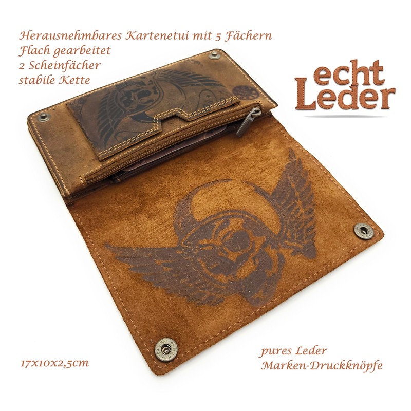 Lemasi Biker Wallet with Chain Natural Hunter Leather Wallet with