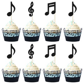 Gyufise Gyufise 36Pcs Music Notes Cupcake Toppers and Wrappers Glitter Musical Symbols Cupcake Picks for Rock Music Theme Baby Shower Kids Birthday Party Cake Decorations Supplies