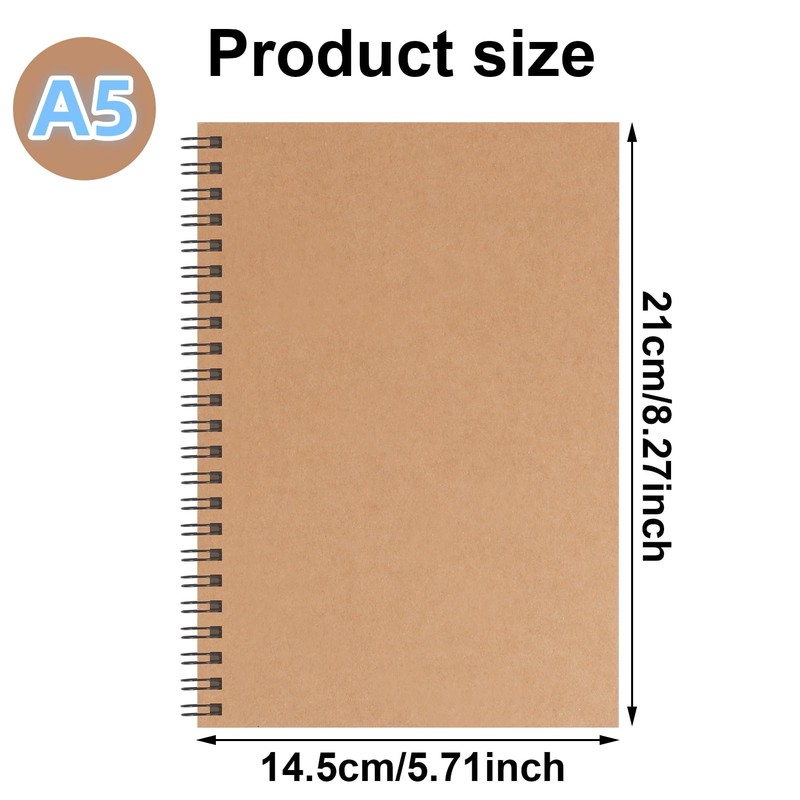 Eidoct 5 Pack Spiral Lined Notepad A5, 120 Pages 60
